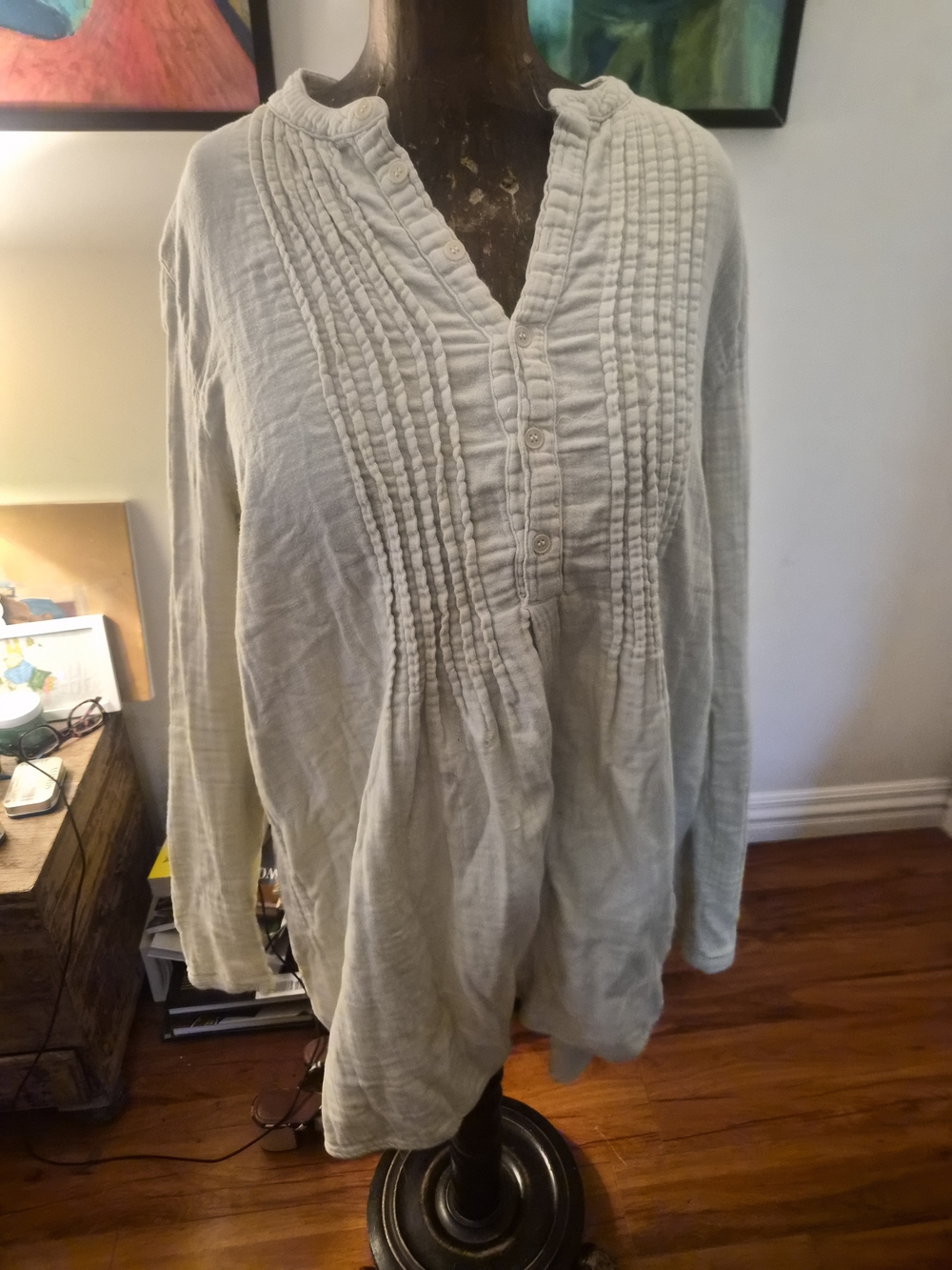 Free People Cream Pintuck Peasant Tunic